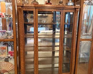 Antique Tiger Oak Curio with Key