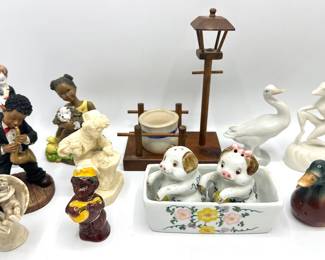 Over 10 Small Vintage Figurines: Lladro Swan, Hollohazza Accordian Player, Salt & Pepper Shakers & More Lot #: 153