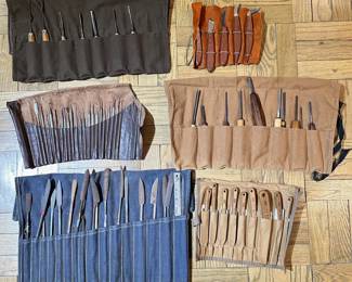 6 Sets Sculpture Carving Tools In Canvas Leather Rolls With Canvas Tool Bag Lot #: 102