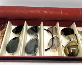 5 Vintage Glasses In Leather Case: Ray Bans, Jean Lafont & More & 1 Ray Bans Case Lot #: 93