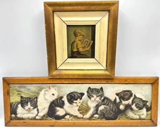 C. L. Van Vredenburgh 1895 Chromolithograph Of Cats & James Chaplin 1950s Gelatone Print Of Boy Reading Lot #: 111