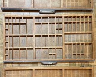 3 Vintage Wooden Typesetter Trays Printer's Drawers Trinket Display Cases Lot #: 74
