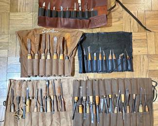 5 Sets Scuplture Carving Tools In Canvas & Leather Rolls Lot #: 101