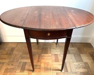  Vintage Folding Solid Wood Small Dining Table With Drawer On Casters Lot #: 37