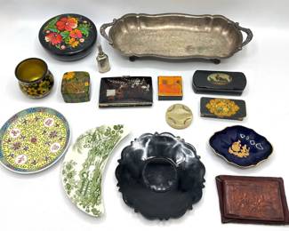 Over 12 Vintage Trays & Trinket Boxes By Limoges, Stafforsdhire & More Lot #: 80