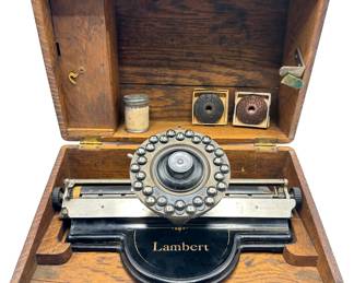 Antique 1900s Lambert Rotary Typewriter In Original Wooden Box No. 7397 Lot #: 3