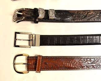 5 Vintage Mens Leather Belts, Western Style Lot #: 65