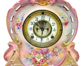 Antique Ansonia Royal Bonn Mantel Clock Hand Painted In Germany No. 2688 Lot #: 28
