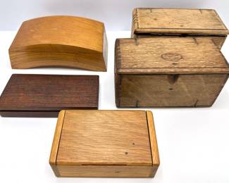 5 Vintage Solid Wood Boxes Including 2 Japanese Puzzle Boxes Lot #: 70