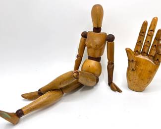 Vintage Wood Artist's Model Fully Articulated Human Figure & Hand Mannequins Lot #: 125