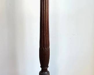 Antique Art Deco Solid Wood Carved Floor Lamp With Opaline Glass Shade & Brass Details Lot #: 57