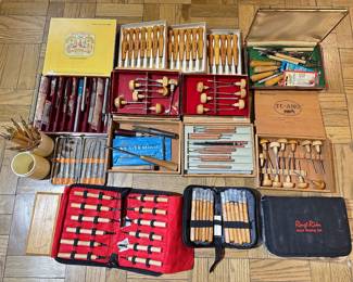 Over 15 Carving Tool Sets, Many New With Canvas Tool Bag Lot #: 103