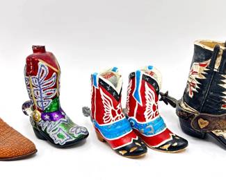 5 Vintage Miniature Cowboy Boot Figurines Including Pair Roy Rogers Salt & Pepper Shakers Lot #: 169