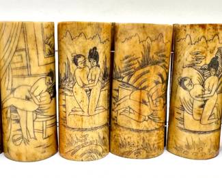 Vintage Japanese Shunga Carved Bone Erotica Netsuke Lot #: 7