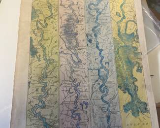 Framed antique map of the flow of the Mississippi River