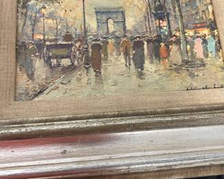 Signed Antoine Blanchard "Paris", European size 7.75 inches by 10.25 inches, approximately, on an American stretcher
