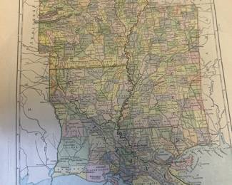 Antique map of Louisiana, Mississippi, and Arkansas, framed