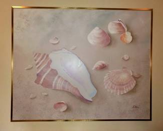 Large gold framed Sea Shell picture - approximately 5' x 5'