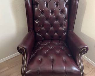 Ox blood leather wing chair