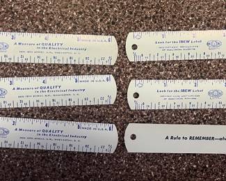 Vintage IBEW international brotherhood of electrical workers 6 inch metal rulers