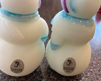 Fenton Art Glass Hand-Painted Snowfriends Mr & Mrs Snowman Signed