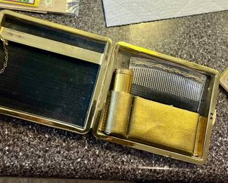 Zell Gold Wristlet Cigarette + Makeup Comb Case Wrist Purse Vintage Minaudière