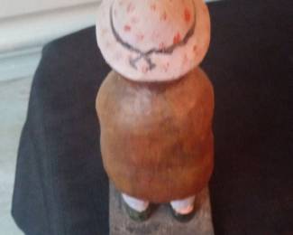 Vintage Hand Carved Wooden Figure of a Man with Hat and Staff