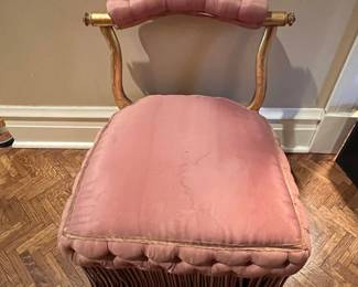 Napoleon III Style Pink Velvet Tufted Slipper Chair with Fringe