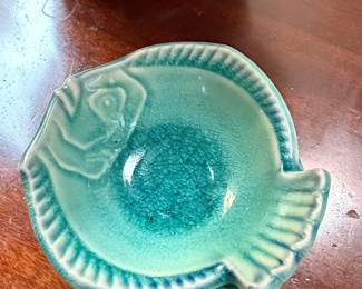 Set of 4 Vintage Turquoise Crackle Glaze Ceramic Fish Dishes