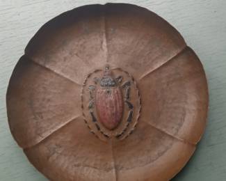 Arts and Crafts Hammered Copper Bowl with Beetle Motif