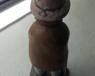 Folk Art Carved Wooden Figures and Figural Pottery Dish