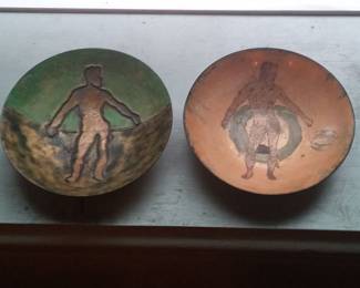 Pair of Art Deco Bronze Bowls with Athletic Male Figures