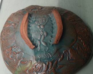 Artisan Ceramic Bowl with Cherub Motif and Rose Interior