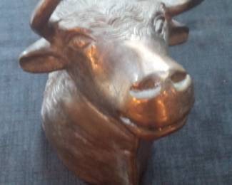 Vintage Brass Bull Head Wall Mount