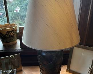 Antique Japanese Meiji Period Bronze Lamp with Rooster Motif