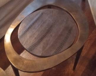 Mid-Century Modern Brass and Stingray Leather Oval Coffee Table