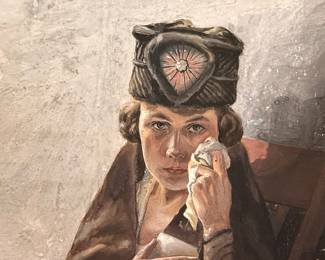 Antique Portrait Painting of a Woman in a Fancy Hat