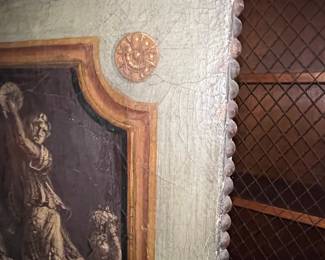 Antique Italian Neoclassical Painted Canvas Folding Screen