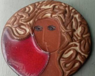 Mid-Century Ceramic Wall Plaque - Abstract Portrait by Ruth Faktor