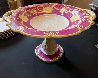 Schoenwald China Footed Cake Stand with Grapes and Floral Motif