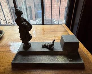 Art Nouveau Woman with Basket and Chicks Desk Set