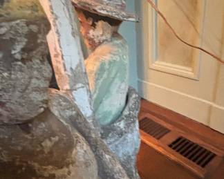 Folk Art Cast Stone Figural Grouping of Two Figures on a Bench