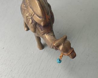 Brass Camel Figurine with Turquoise Bead