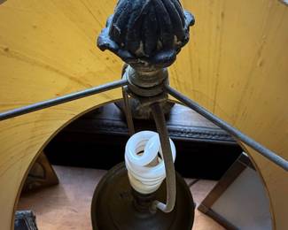 Antique Japanese Meiji Period Bronze Lamp with Rooster Motif