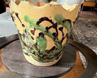 Large Glazed Terracotta Planter with Scalloped Rim