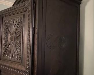 Antique French Renaissance Revival Carved Oak Armoire
