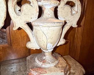 Pair of Neoclassical Giltwood Urn Pedestals with Applied Ornamentation