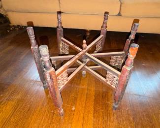 Vintage Moroccan Octagonal Painted Tray Table with Folding Base