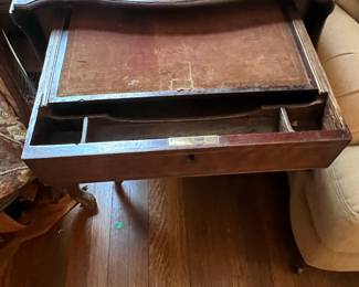 Antique Mahogany Drop Leaf Side Table with Drawer and Inlay