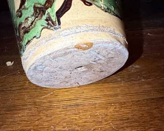 Faience Pottery Vase with Green and Brown Glaze